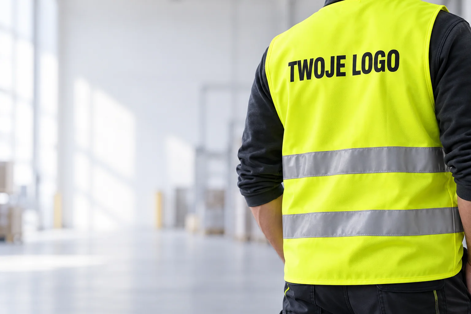 Wizualizacja żółtej kamizelki z nadrukiem TWOJE LOGO
